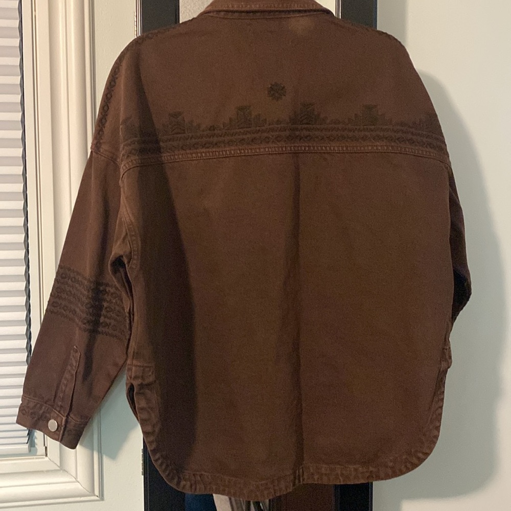 Stunning Dear John Embroidered Denim Spring Jacket Boxy Medium Chocolate Brown - Picture 6 of 8